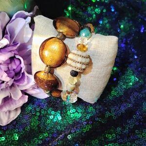 Elegant Brown and Gold Beaded Bracelet Set